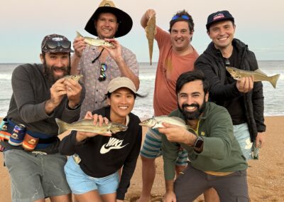 A team building experience. Work colleagues having lots of laughs and all catching whiting off the surf beach. Consider something different for your christmas or work building experience? This may be it!